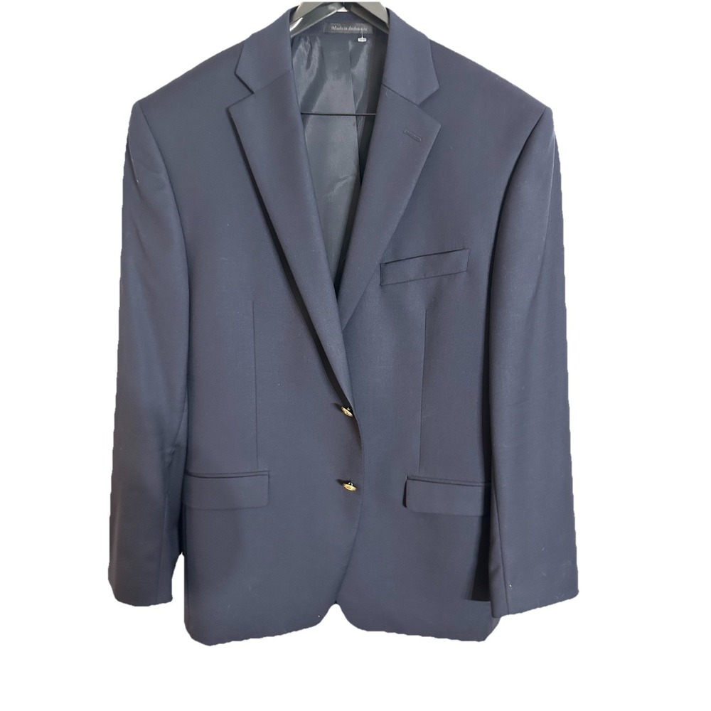 Lauren Ralph Lauren Men 40R Navy Blue Wool Blazer Gold Crest Buttons Classic Fit